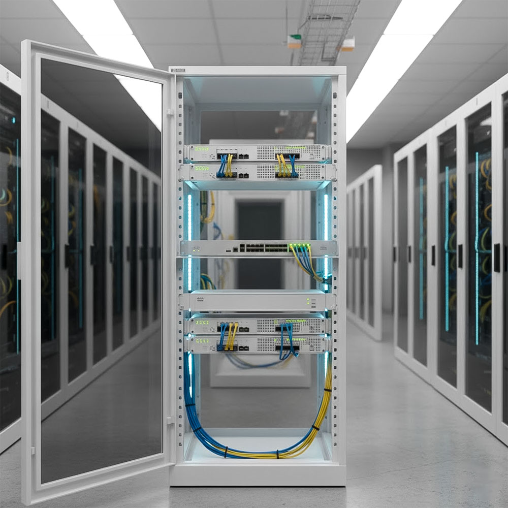 Các cổng kết nối của tường lửa Cisco Meraki MX250 lắp đặt trong tủ rack