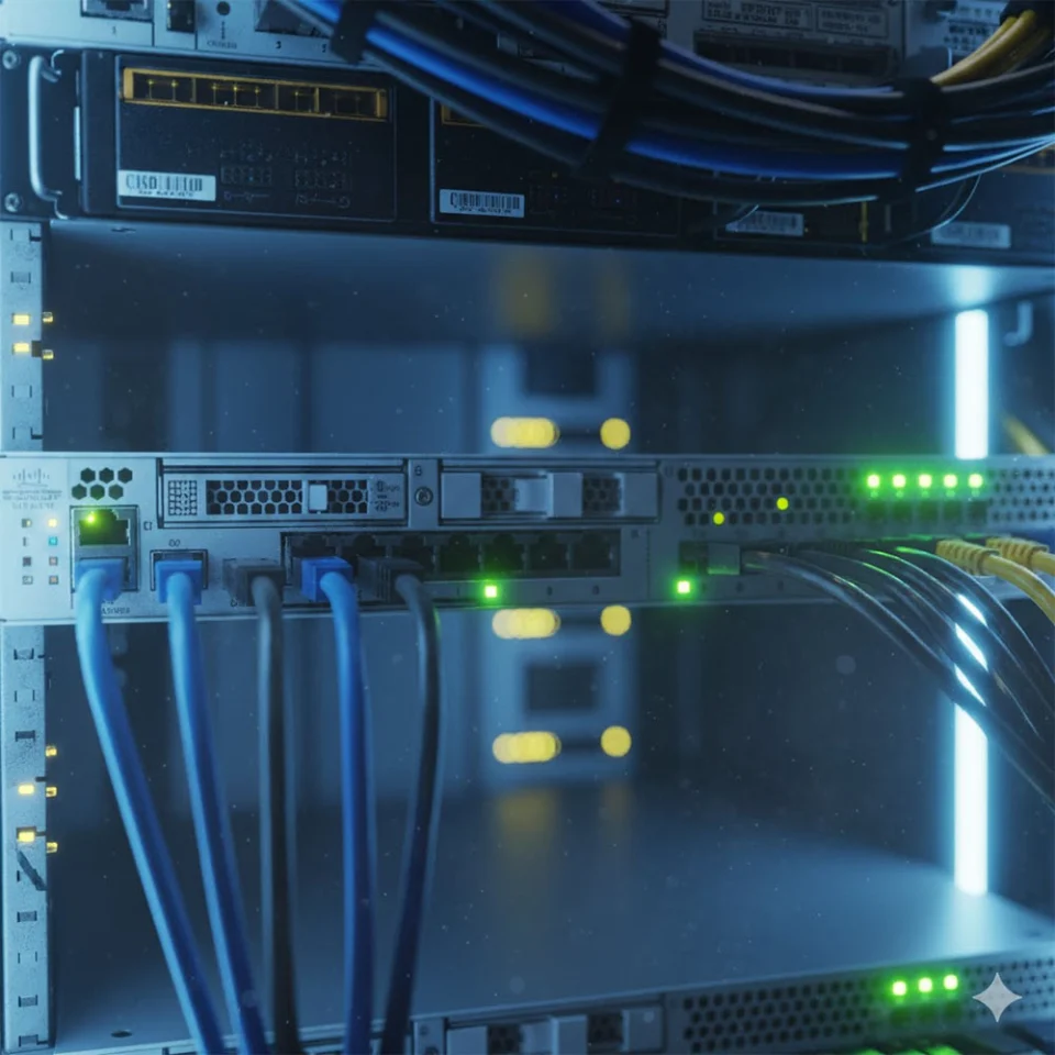 Chi tiết các cổng kết nối của Tường lửa Cisco FPR3120 được lắp đặt trong tủ rack