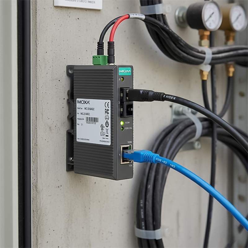 Converter Moxa IMC-21-S-SC 10_100BaseT(X) sang 100BaseF(X) đã được lắp đặt