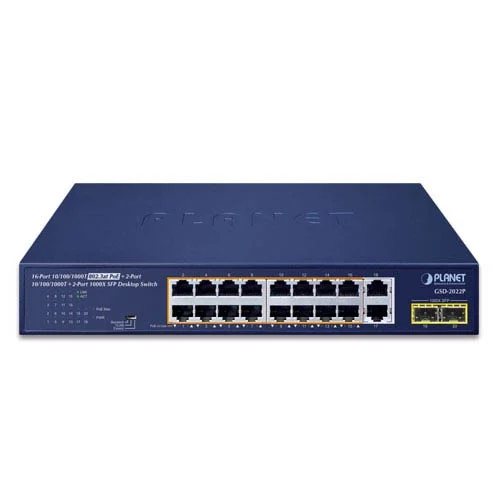 GSD-2022P - Switch để bàn 16-Port 101001000T 802.3at PoE + 2-Port 101001000T + 2-Port 1000X SFP