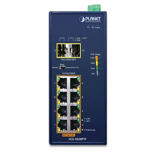 IGS-1020PTF Switch công nghiệp 8 cổng 101001000T 802.3at PoE + 2 cổng 1001000X SFP (2)