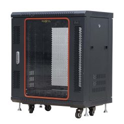 Mặt trước góc nghiêng trái tủ rack Maxtel 12U