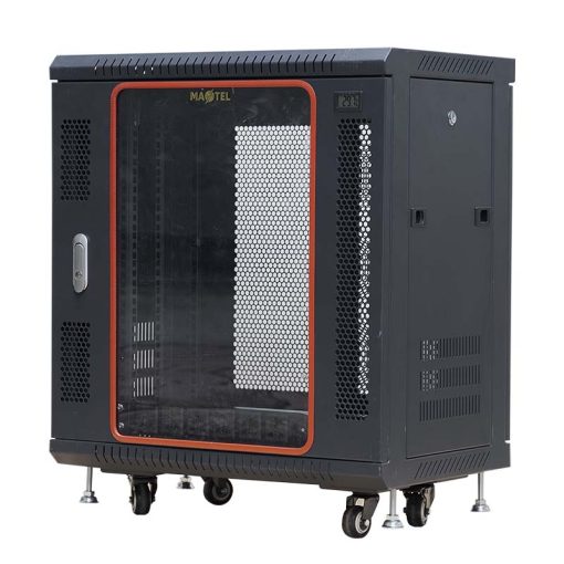 Mặt trước góc nghiêng trái tủ rack Maxtel 12U
