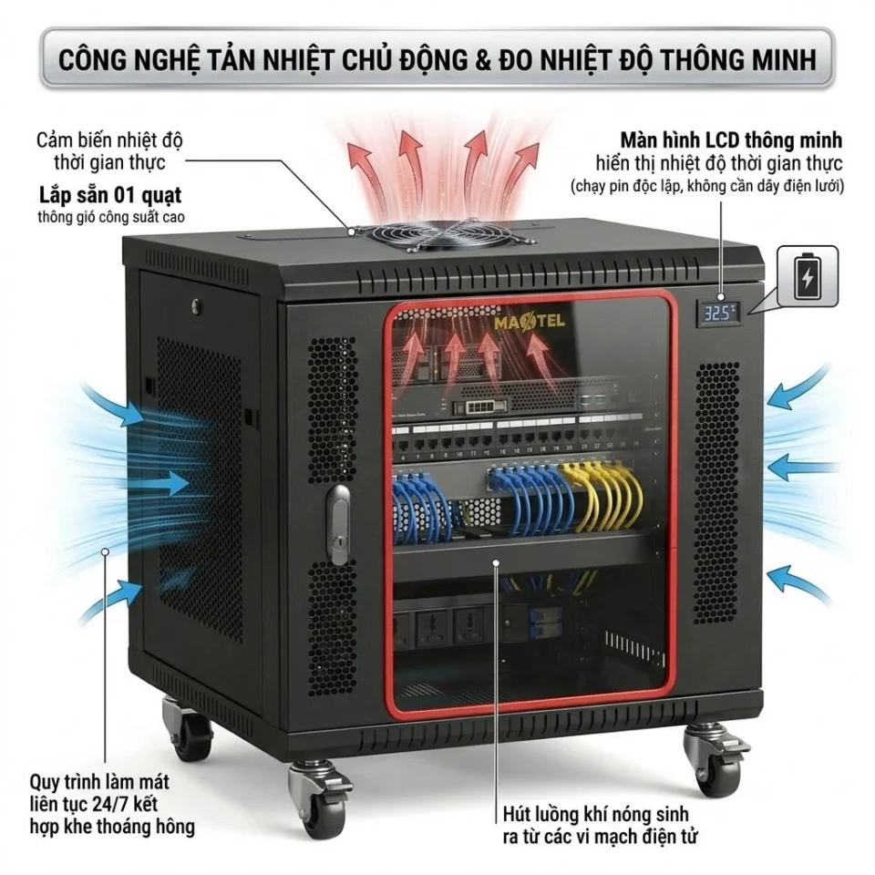 Tủ mạng 10U D600 Maxtel với công nghệ tản nhiệt chủ động