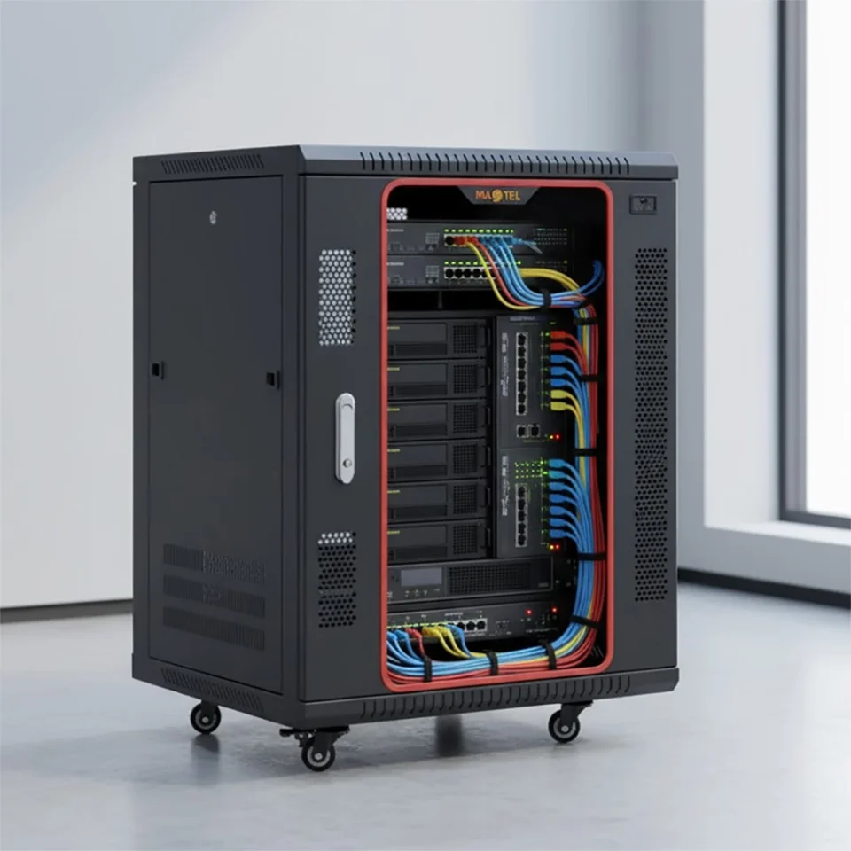 tủ rack 15u d800 trong không gian văn phòng