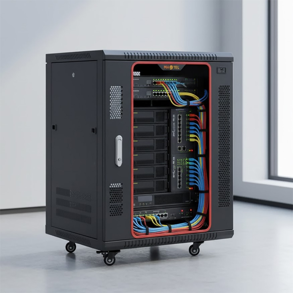 tủ rack 15u d800 trong không gian văn phòng
