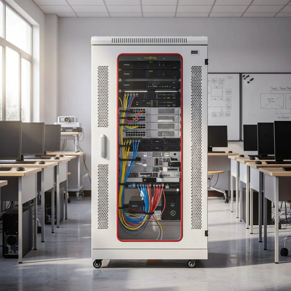 tủ rack 22u trong phòng máy trường học