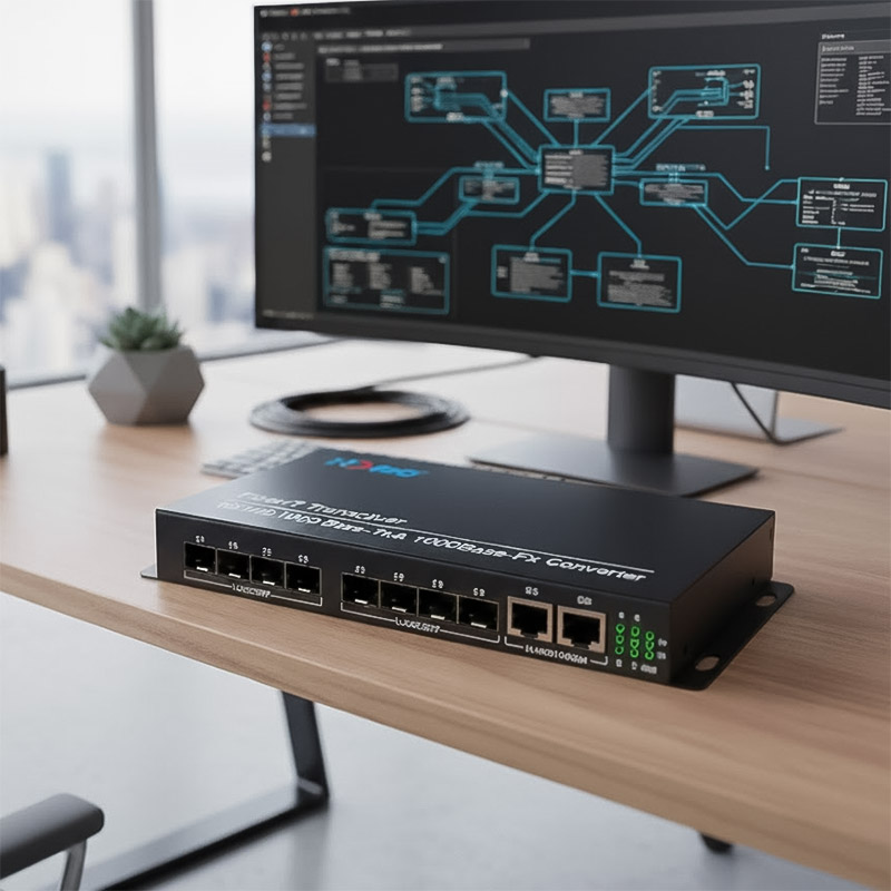 Ảnh thực tế Converter 8 cổng SFP + 2 RJ45 1G HDtec..