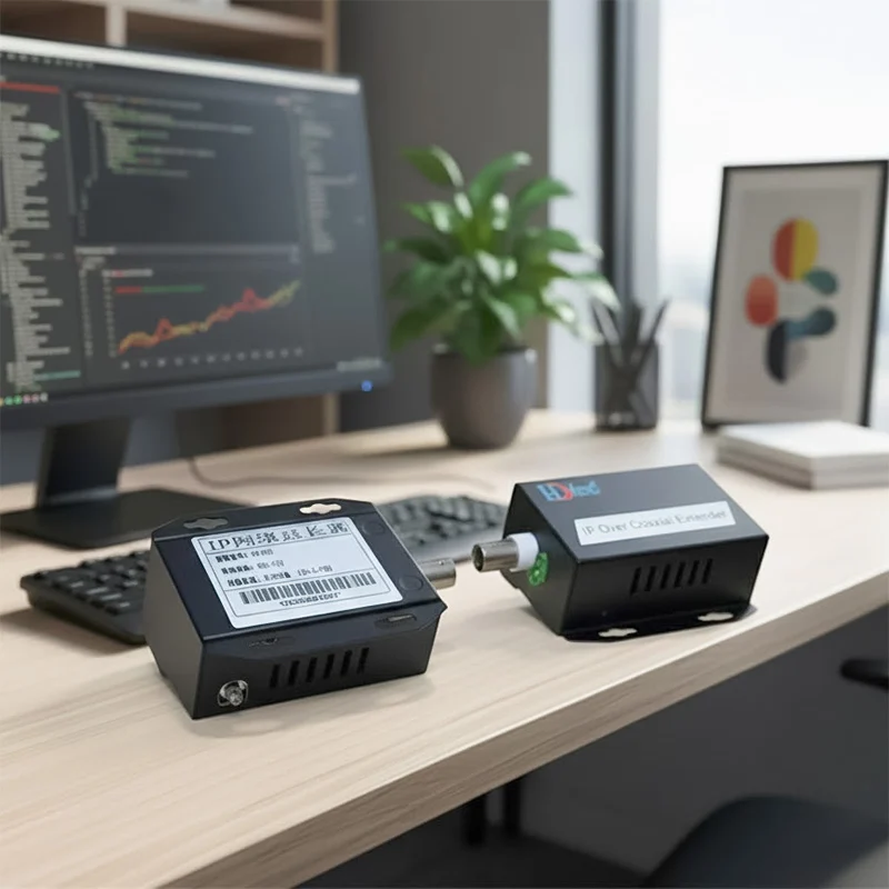 Ảnh thực tế Converter Ethernet HDtec dùng cho camera IP chạy trên cáp đồng trục..