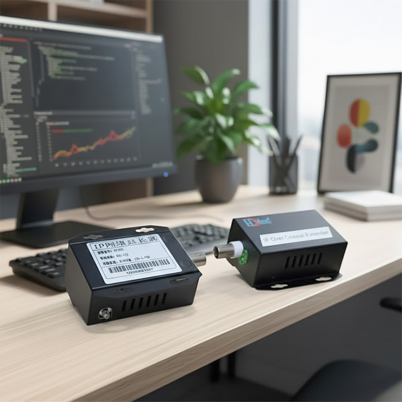Ảnh thực tế Converter Ethernet HDtec dùng cho camera IP chạy trên cáp đồng trục..