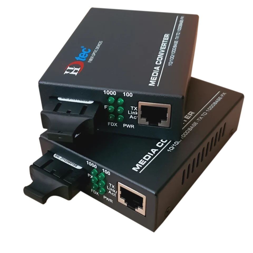 Bộ chuyển đổi Ethernet 2 sợi quang và 1 cổng RJ45 100Mbps1G HDtec (1)