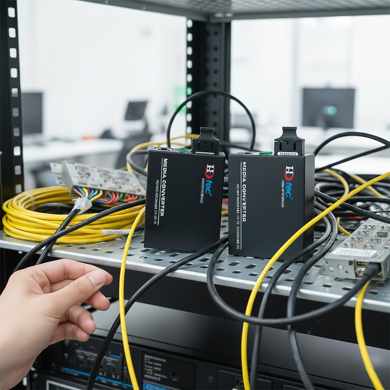 Bộ chuyển đổi Ethernet HDtec 2 sợi quang và 1 cổng RJ45 100Mbps_1G