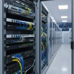 Converter 16 cổng SFP + 2 cổng RJ45 1G HDtec được lắp trong tủ rack đặt tại phòng server