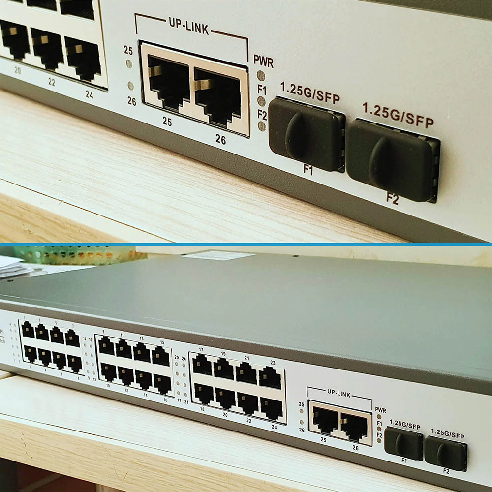 Fiber Network Switch 26 cổng RJ45 1G +2 Slot SFP 1