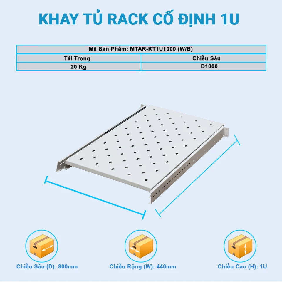 Các thông số kích thước của khay trượt tủ rack 1UD1000 Maxtel