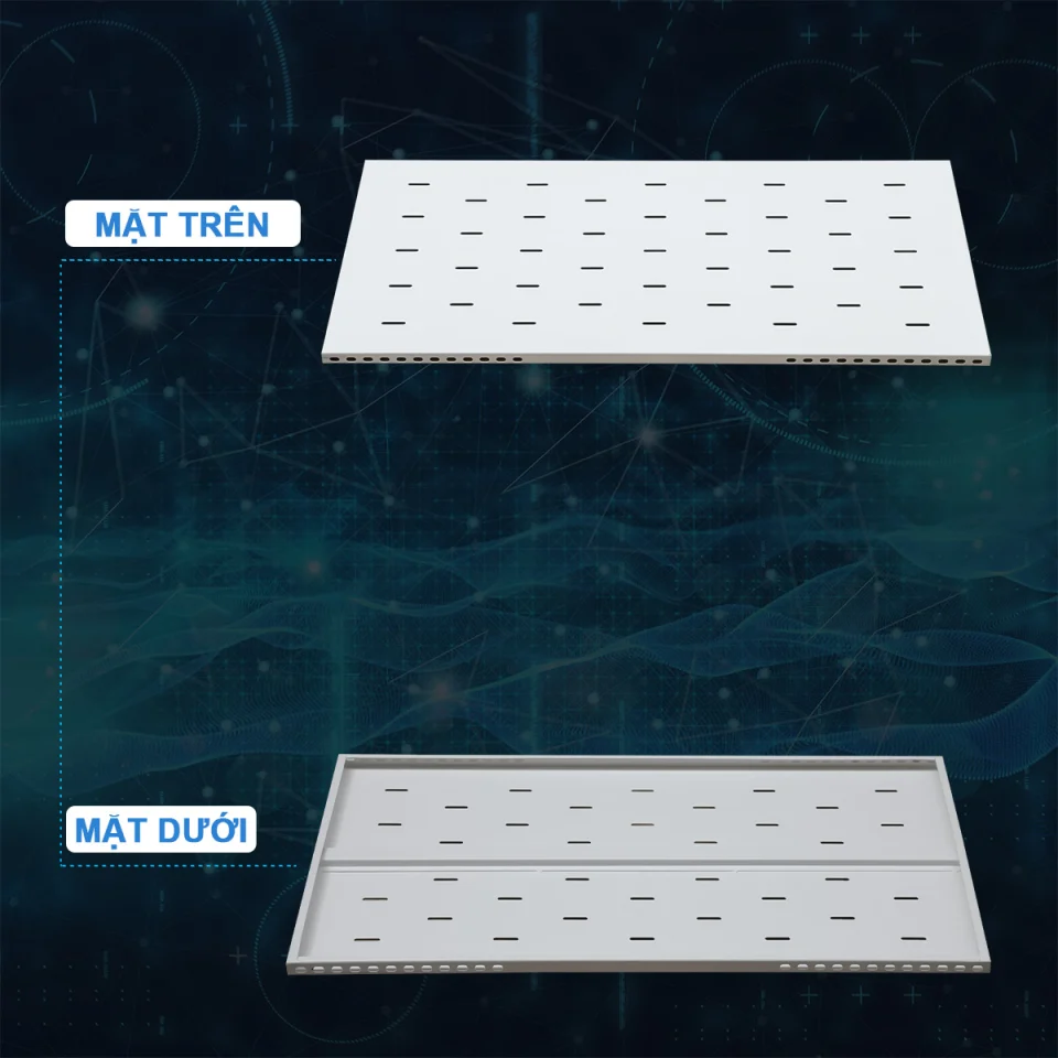 Ảnh chụp mặt trên, mặt dưới khay cố định tủ rack 1UD1000 Maxtel