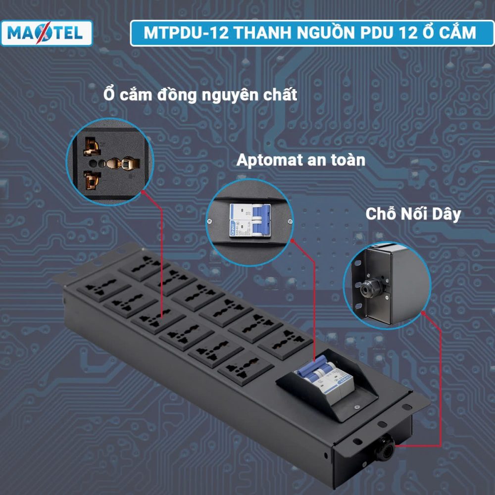 Thanh nguồn PDU 12 ổ đa năng với nhiều thiết kế hiện đại