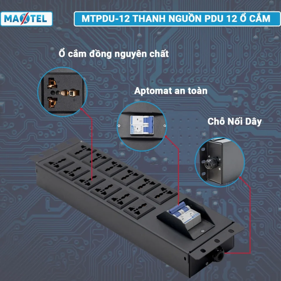 Thanh nguồn PDU 12 ổ đa năng với nhiều thiết kế hiện đại