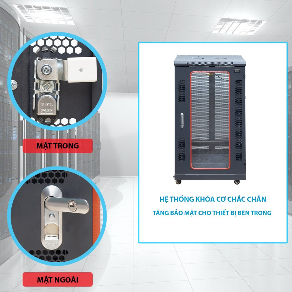 Cửa trước tủ rack 20U600 Maxtel được làm từ kính hoặc mica trong suốt
