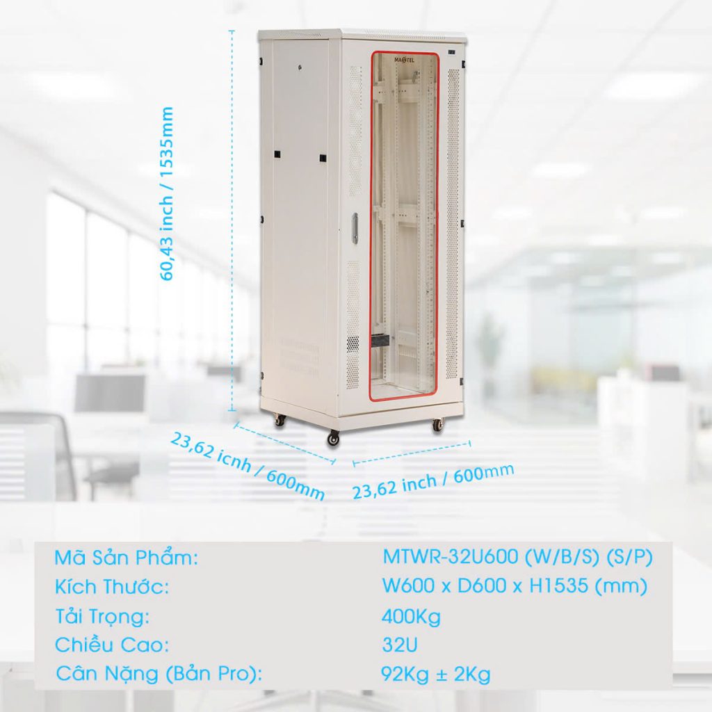 Kích thước chi tiết tủ rack 32U D600