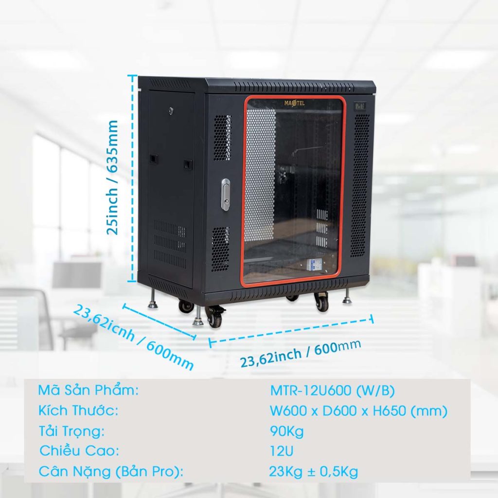 Kích thước tủ rack 12U Maxtel