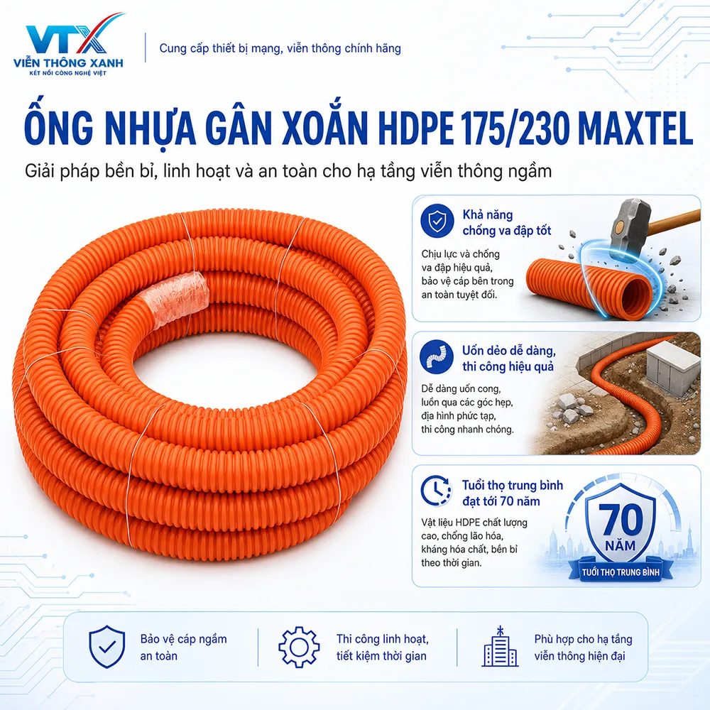 tính năng nổi bật ống nhựa gân xoắn HDPE Maxtel 175-230