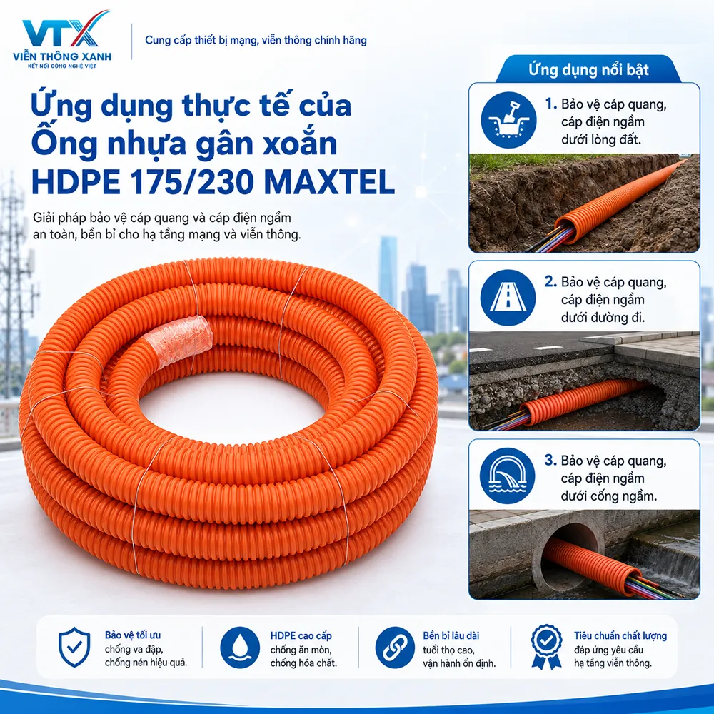 ứng dụng ống gân xoắn HDPE Maxtel 175-230