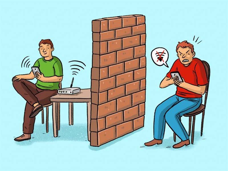 Không để anten wifi bị chắn bởi tường dày