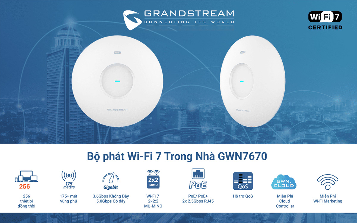 Bộ phát WiFi Grandstream GWN7670 chuẩn Wi-Fi 7