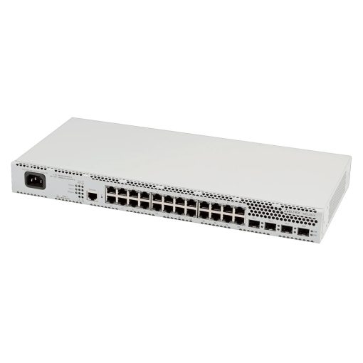 Góc nghiêng trái mặt trước switch Eltex MES2424 24 cổng RJ-45 + 4 cổng (SFP_SFP+)