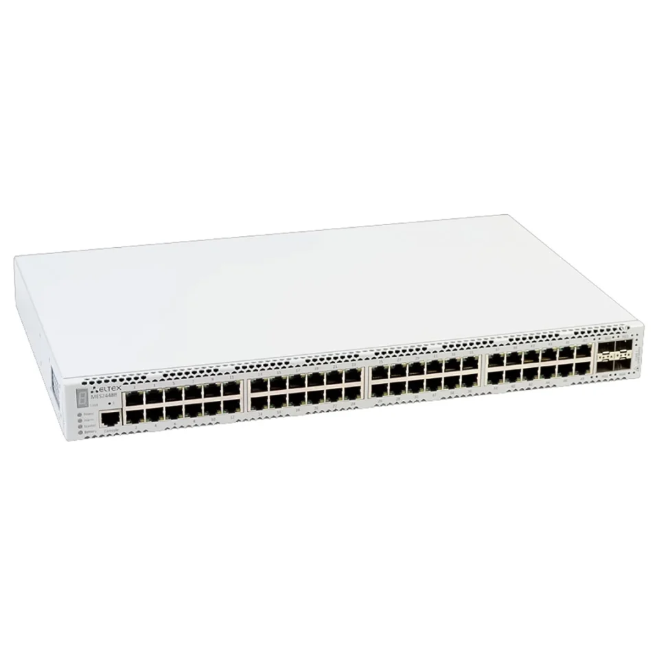 mặt trước góc nghiêng phải switch chia mạng Eltex MES2448B