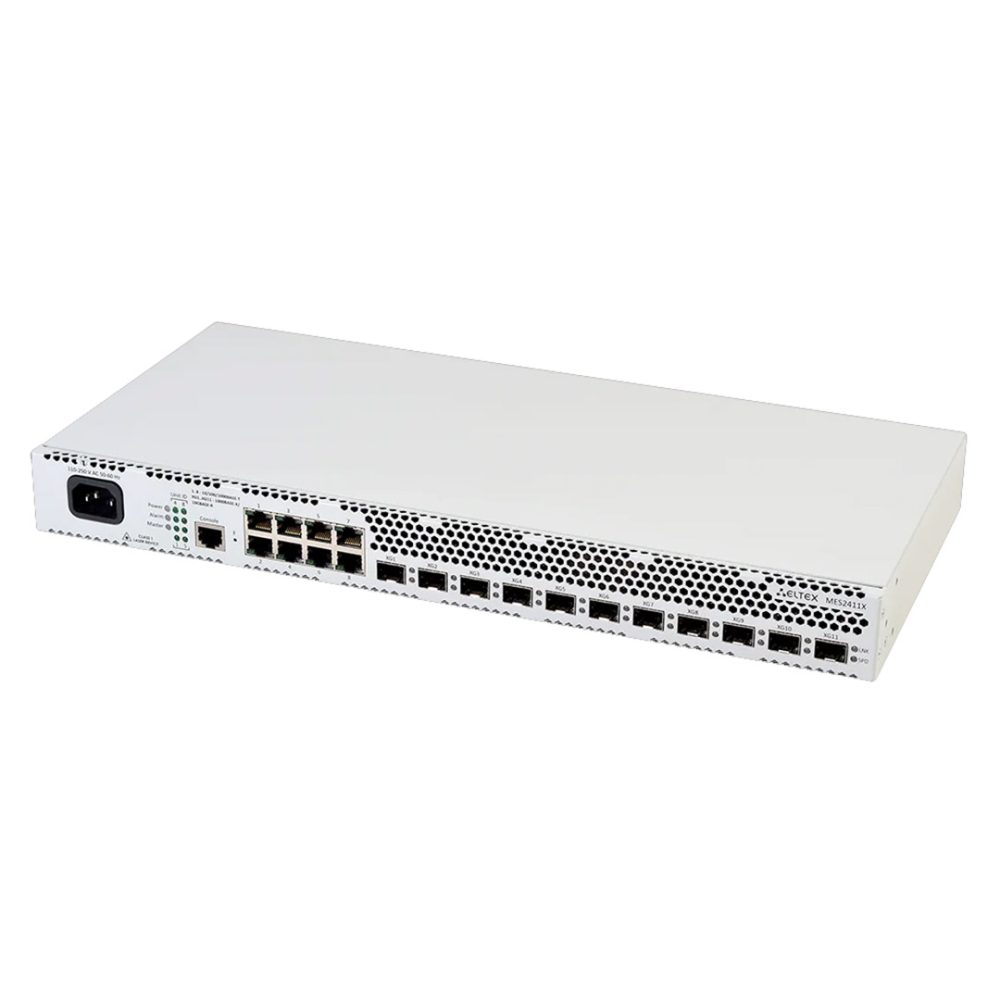 mặt trước góc nghiêng trái switch chia mạng Eltex MES2411X
