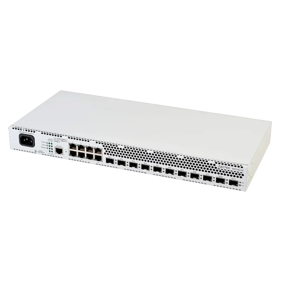mặt trước góc nghiêng trái switch chia mạng Eltex MES2411X