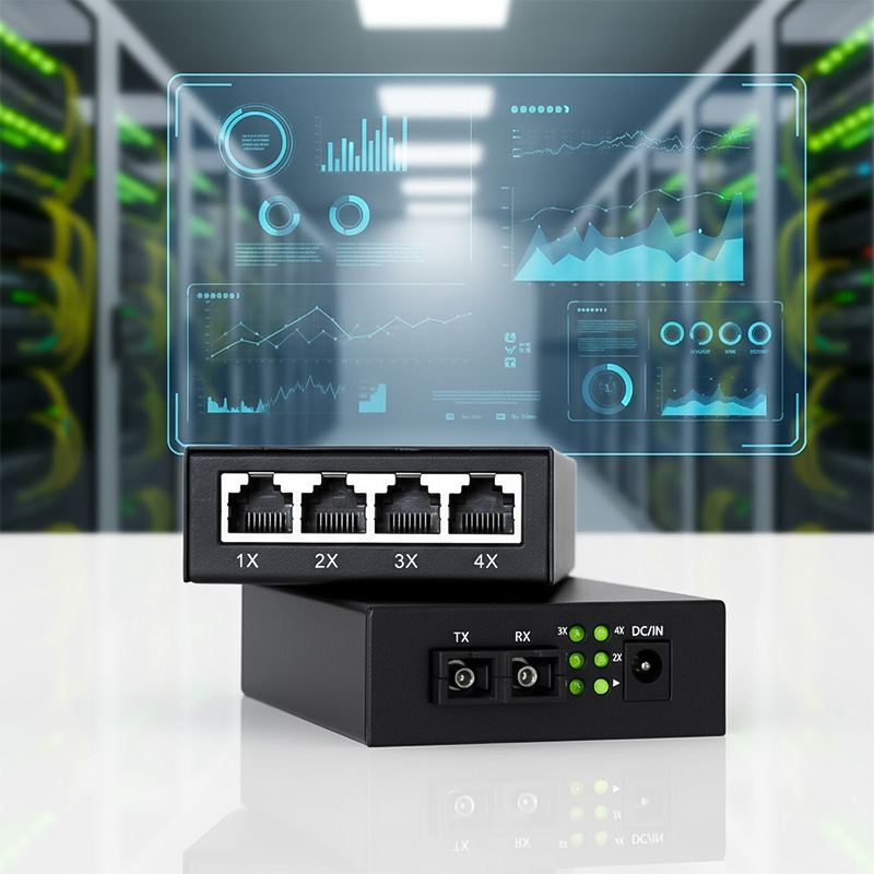 Các cổng kết nối của bộ chuyển đổi quang điện Upcom MC104-S-20 4x10_100M Base-T(X)+1x100M FX....