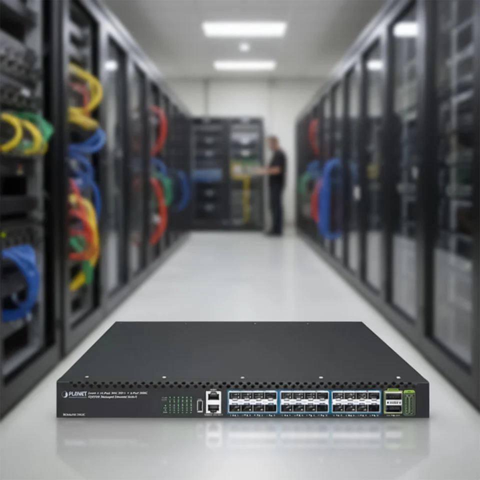 mặt trước Switch Planet XGS-6350-24X2C Layer 3 24x10G SFP+ + 2x100G QSFP28