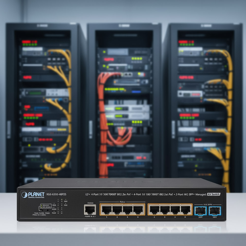 Ảnh chụp chi tiết các cổng kết nối của Switch Planet AVS-4210-8HP2X