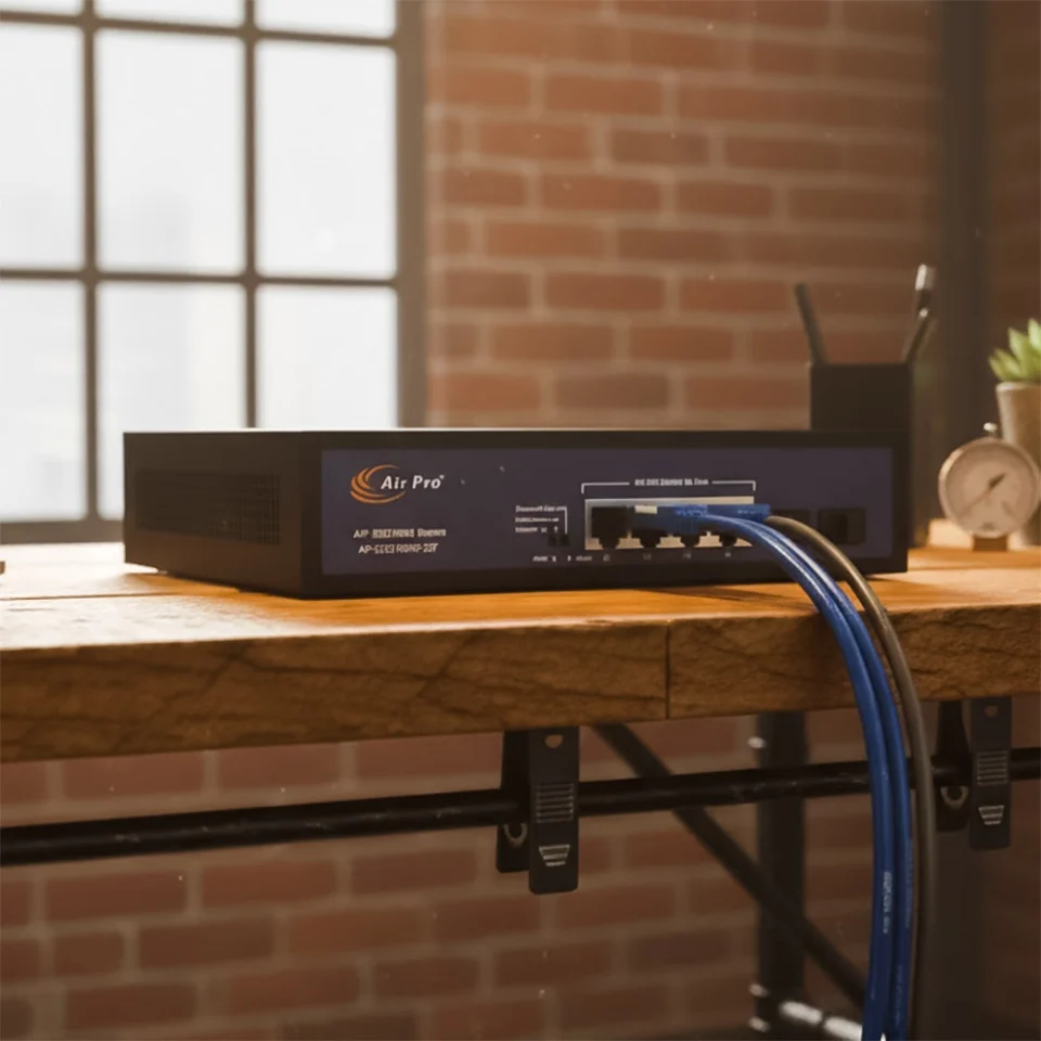 Các cổng kết nối của Switch PoE AP-ESG1906-2SF AirPro đã được lắp đặt