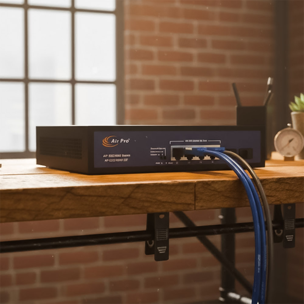 Các cổng kết nối của Switch PoE AP-ESG1906-2SF AirPro đã được lắp đặt