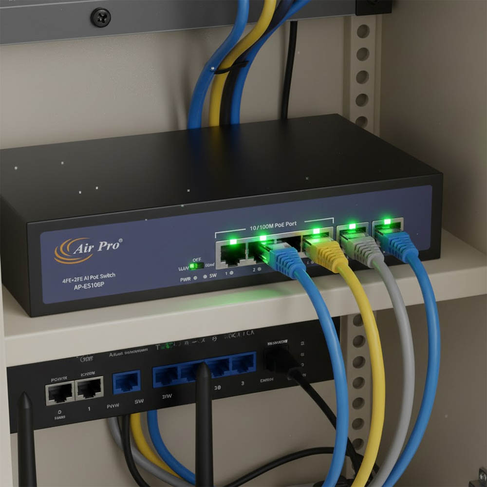 Cận cảnh các cổng kết nối của Bộ chuyển mạch PoE AP-ES106P