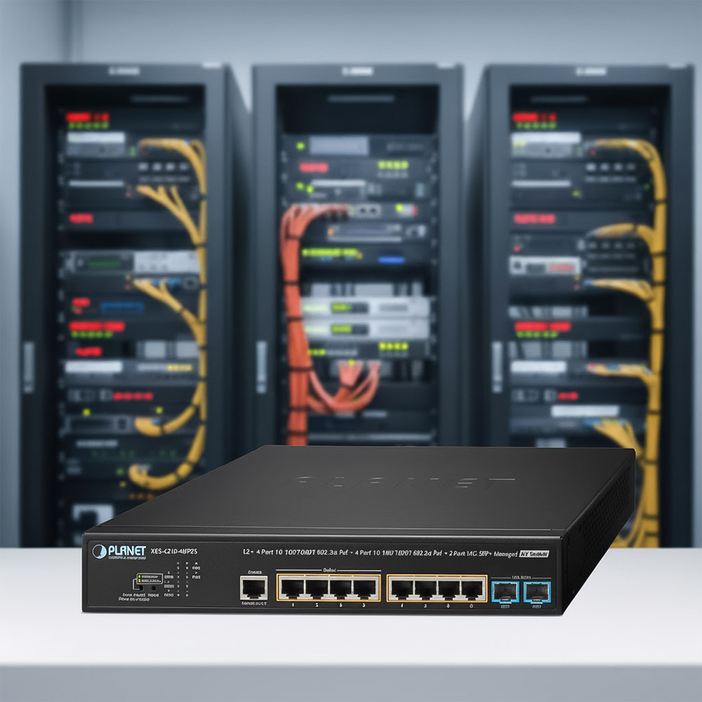 Góc nghiêng trái mặt trước của Switch Planet AVS-4210-8HP2X