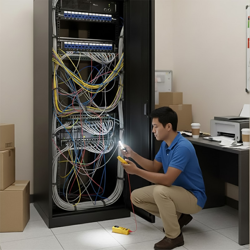 Patch panel Cat6 UTP ANCOMTECK 16 cổng ACT-16S1U được lắp đặt trong tủ mạng