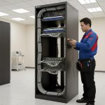Patch panel Cat6 UTP ANCOMTECK 16 cổng ACT-16S1U được lắp đặt trong tủ rack