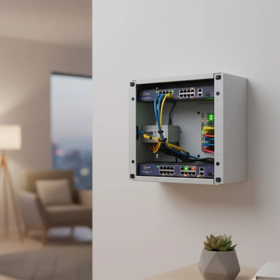 Switch AirPro AP-ES1216 được lắp đặt trong tủ mạng gia đình