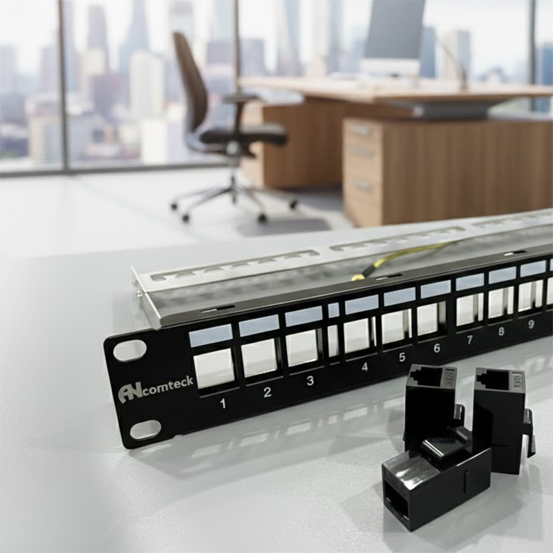 ảnh thực tế Patch panel Cat5E UTP ANCOMTECK 24 cổng ACT-24S1U_ACT-5U-88..