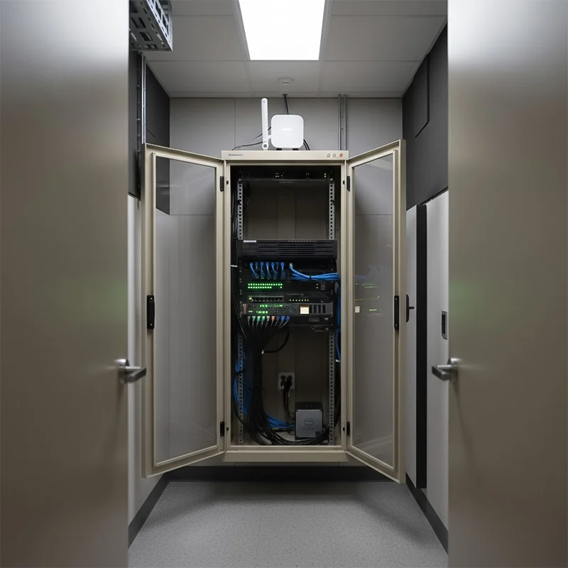 Đầu ghi hình Huviron HU-RNR16264M được lắp đặt trong tủ rack...