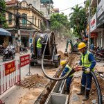 Cáp điện 1 lõi hạ thế CXV đang được thi công