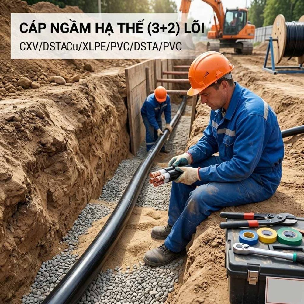Cáp ngầm (3+2) lõi hạ thế CXV/DSTA (Cu/XLPE/PVC/DSTA/PVC)