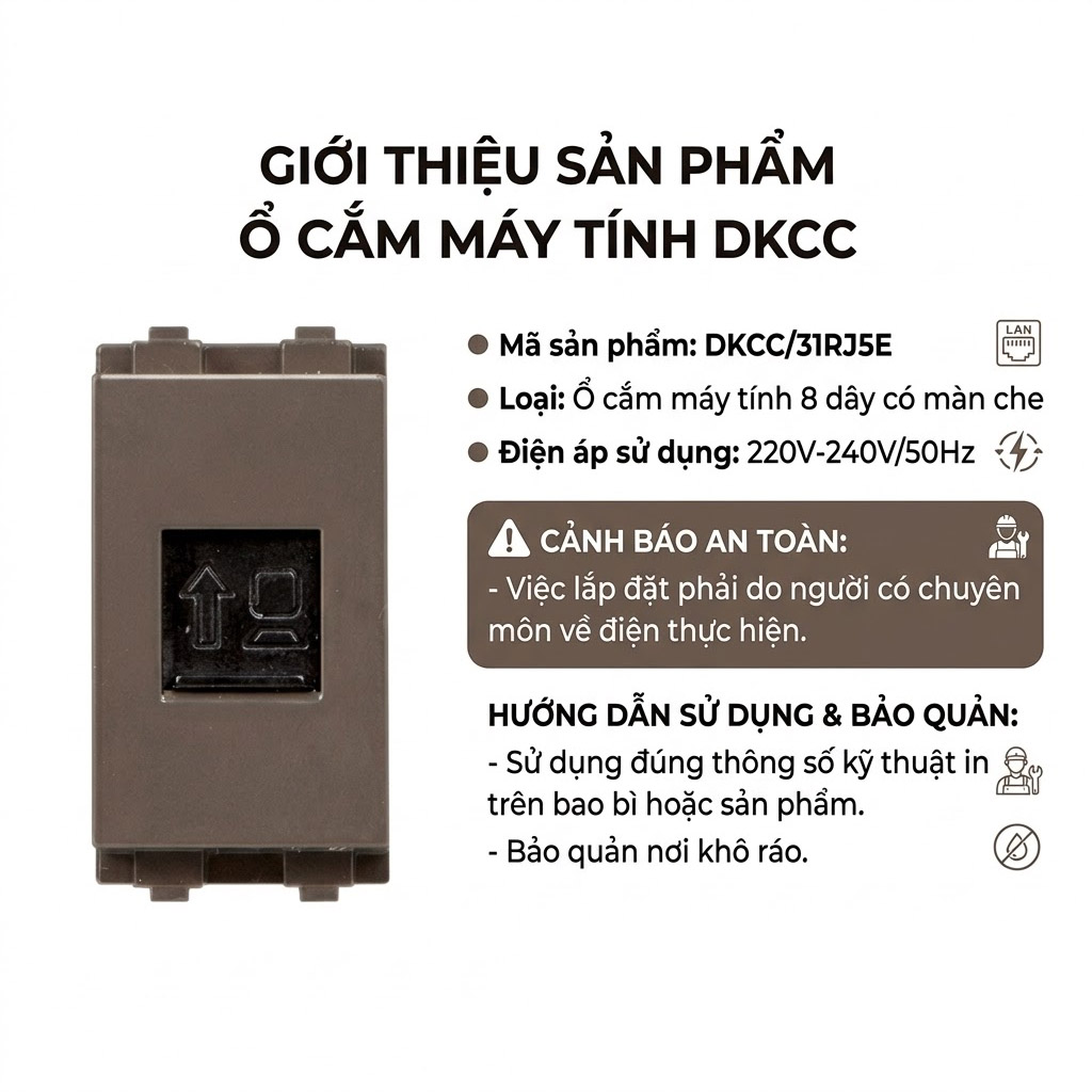 Ổ Cắm Máy Tính 8 Dây Có Màn Che DKCC 31RJ5E
