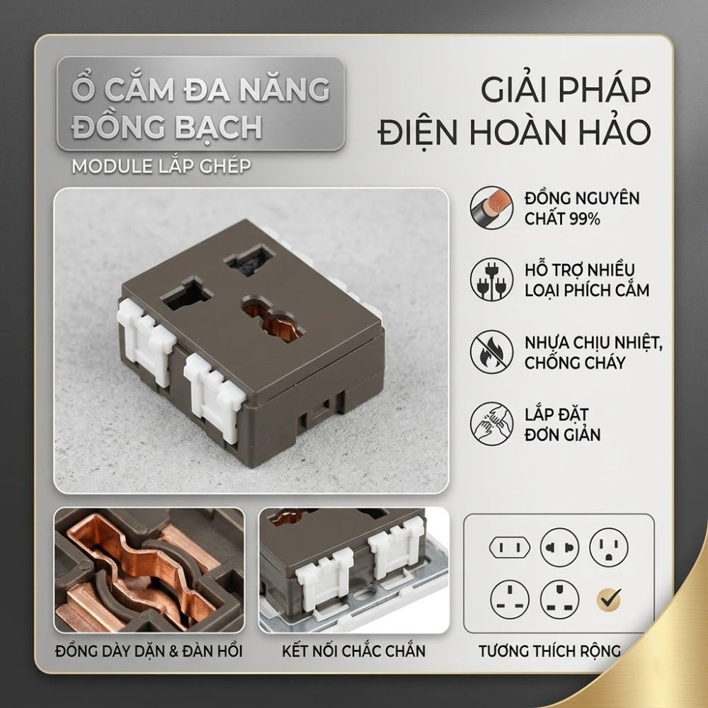 Ổ Cắm Đa Năng Có Màn Che DKCC/UAM