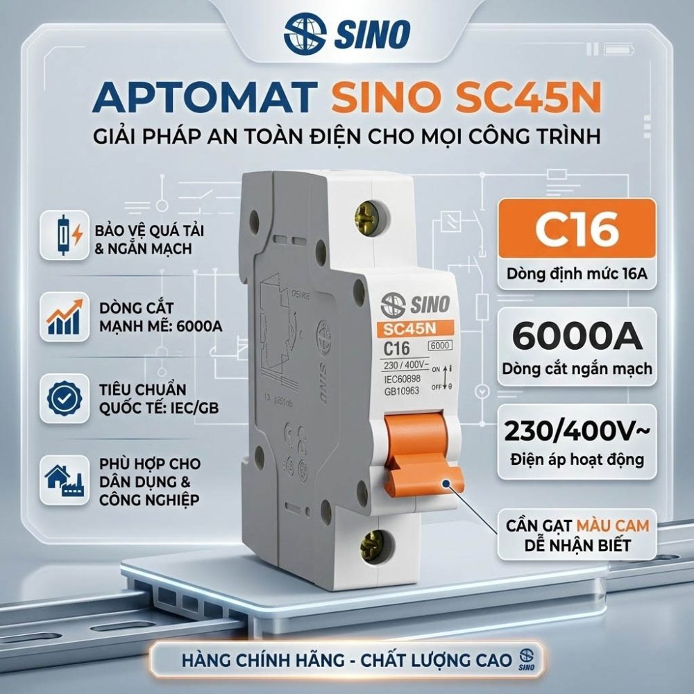 Aptomat MCB SC45N 1 Cực (6A-63A, 4.5kA)